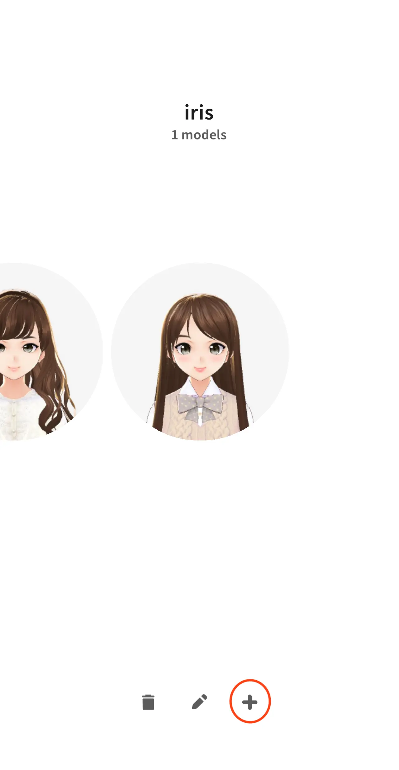 Character list with + button