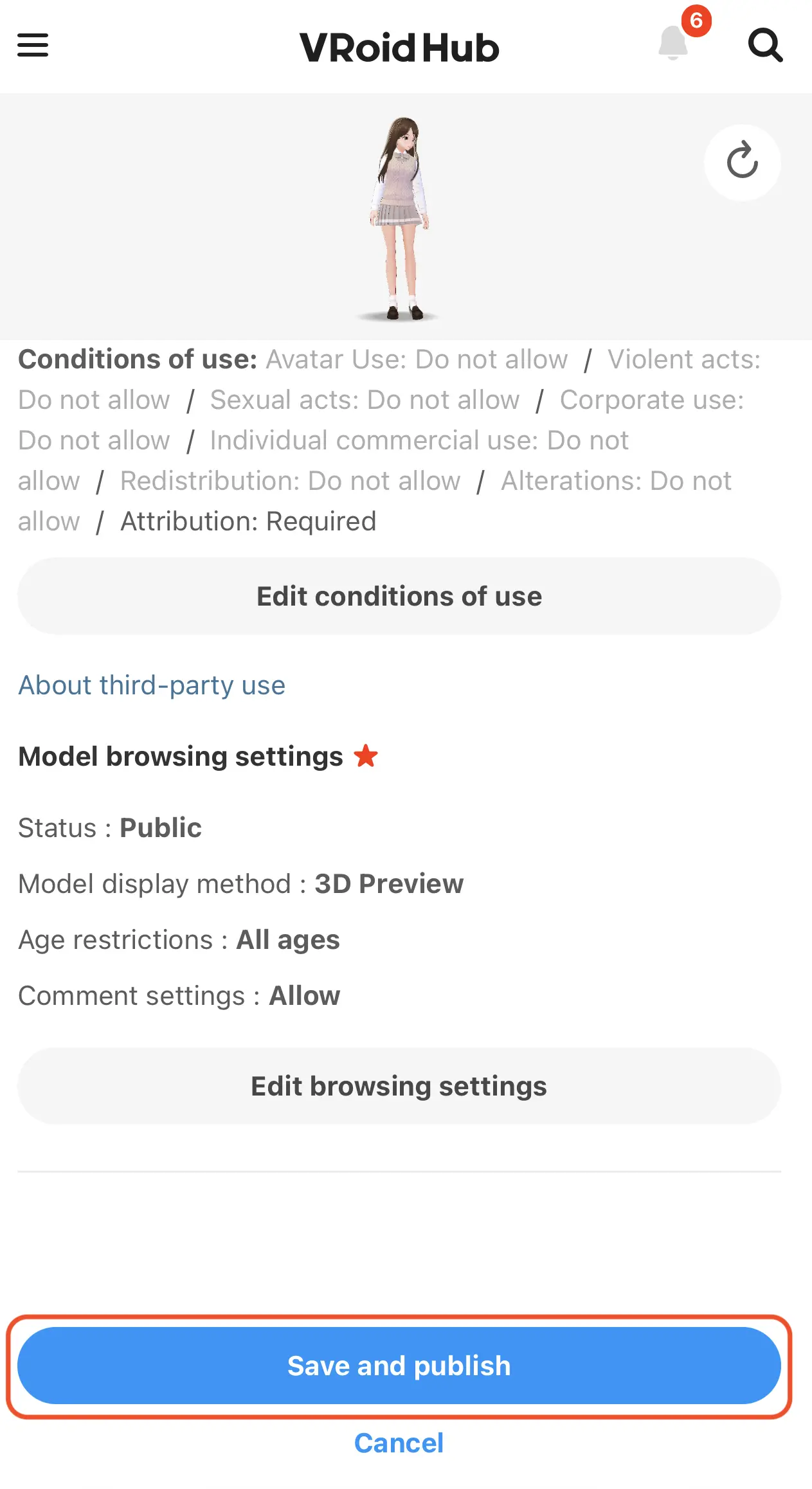 Save and publish button