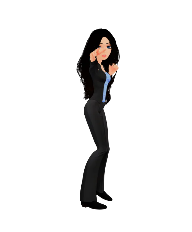 Tori pointing toward the viewer